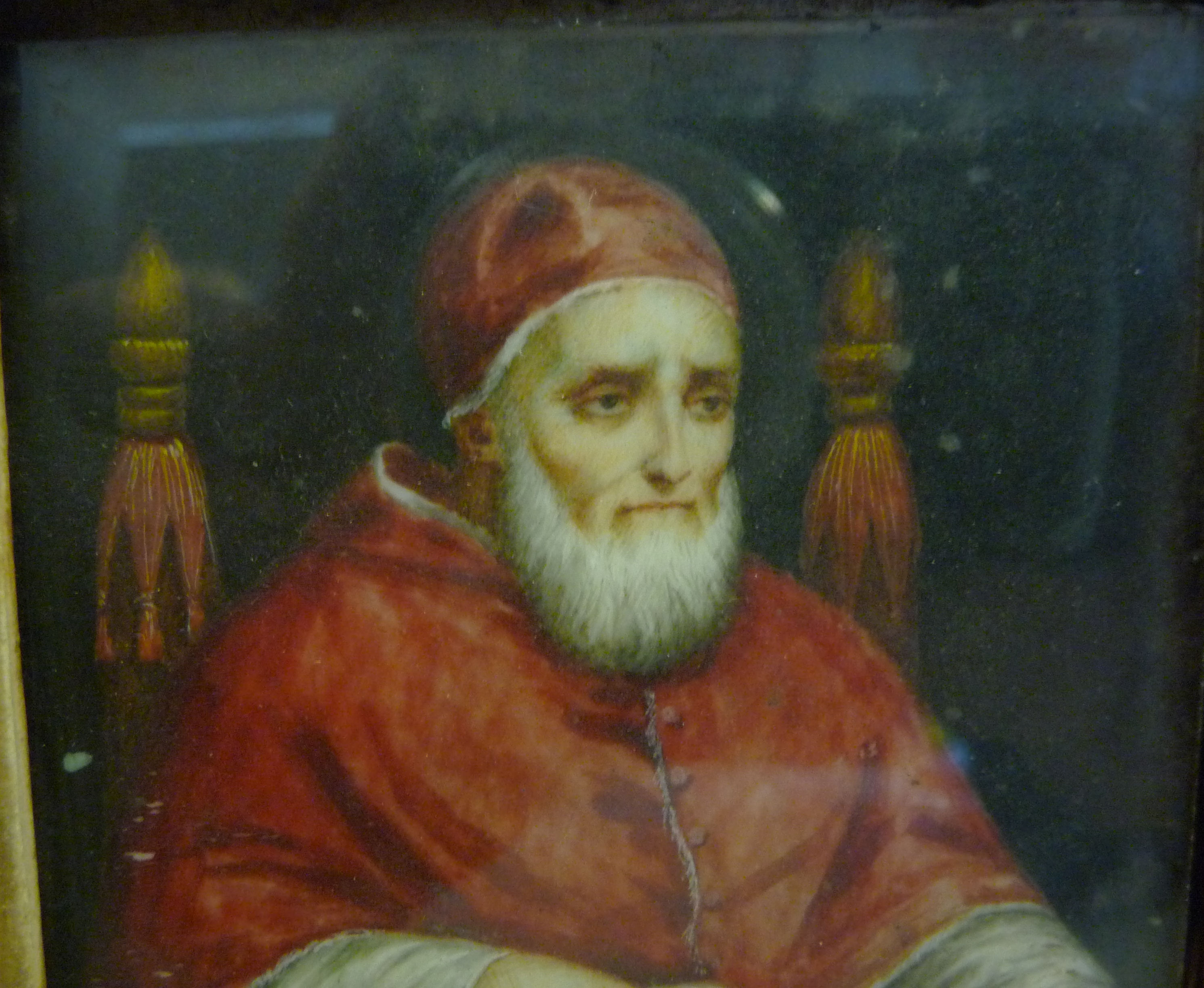 After Raphael - a seated head and shoulders portrait miniature 'Pope Julius II' 3.5'' x 2. - Image 4 of 8