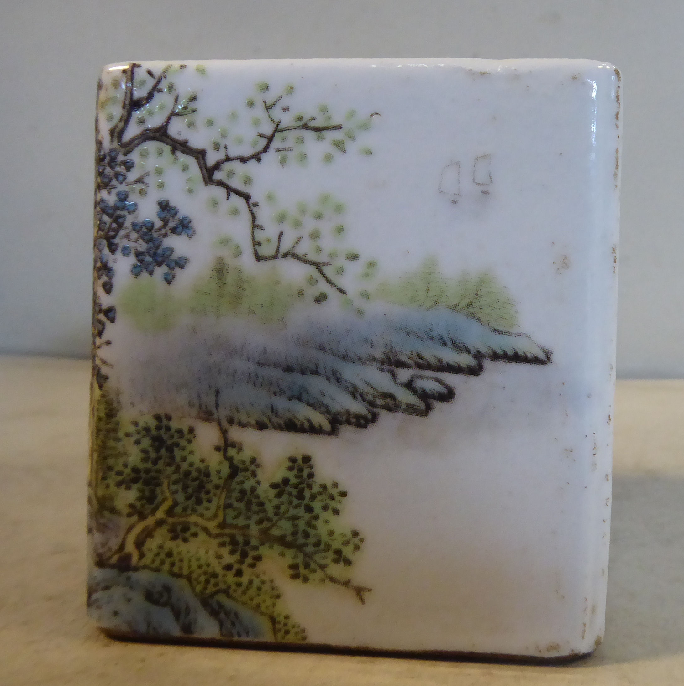 A Chinese Republic period porcelain square blush pot, decorated with a cottage in a landscape 3. - Image 5 of 7