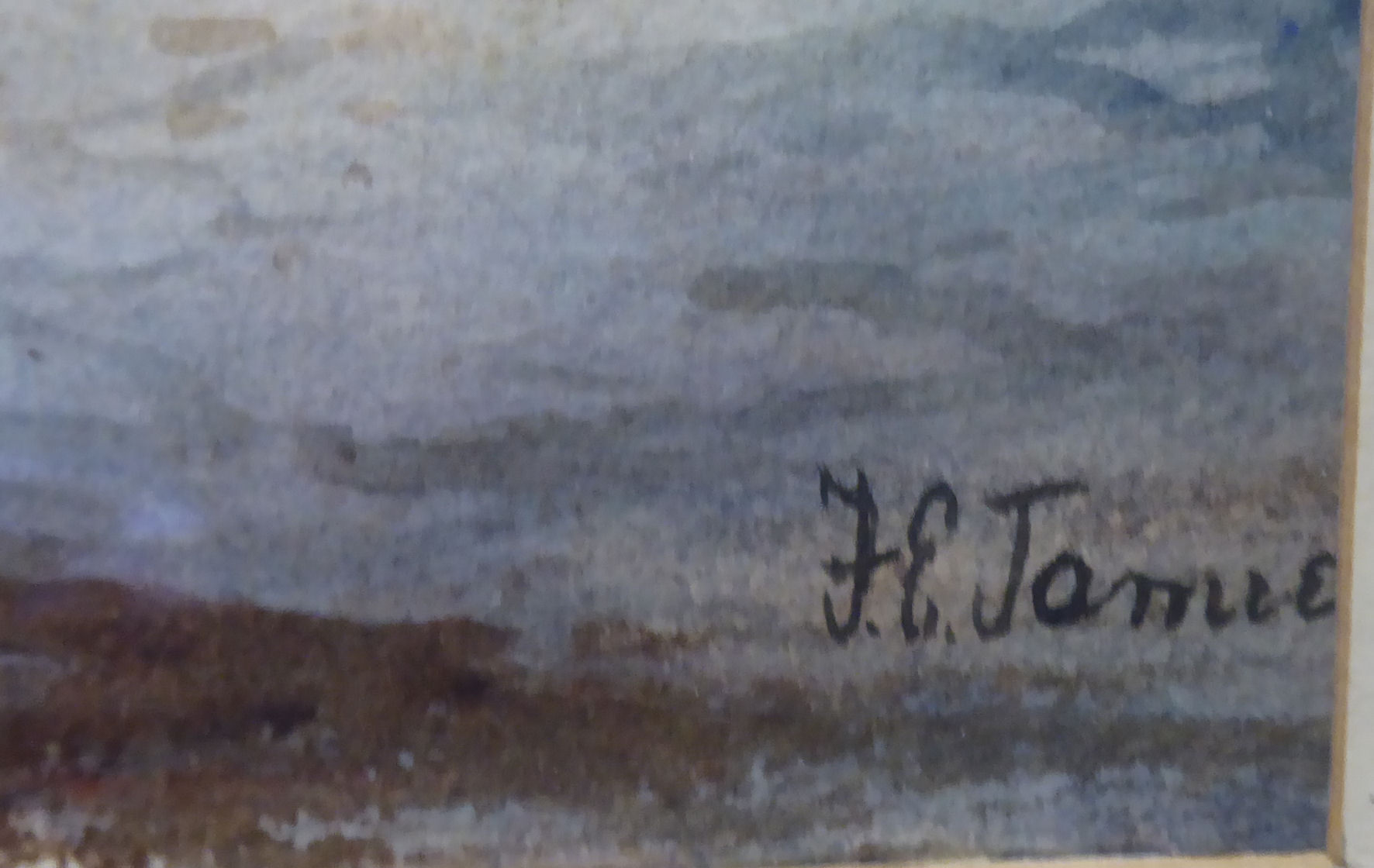 F E James - 'Whitby' with figures on a path in the foreground watercolour bears a signature 11'' - Image 3 of 6