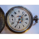 A late 19thC Continental silver coloured metal cased full hunter pocket watch,