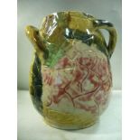 A Fulham Pottery Hurlingham Ware multi-coloured glazed vase of ovoid form with two strap handles