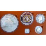 An Australian 2005 Kookaburra silver proof coin set comprising five graduated coins largest 1