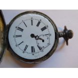 A late 19thC Continental slim white metal cased full hunter pocket watch,