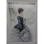 Maurice Milliere - a young woman wearing a black and grey dress lithograph bears a pencil