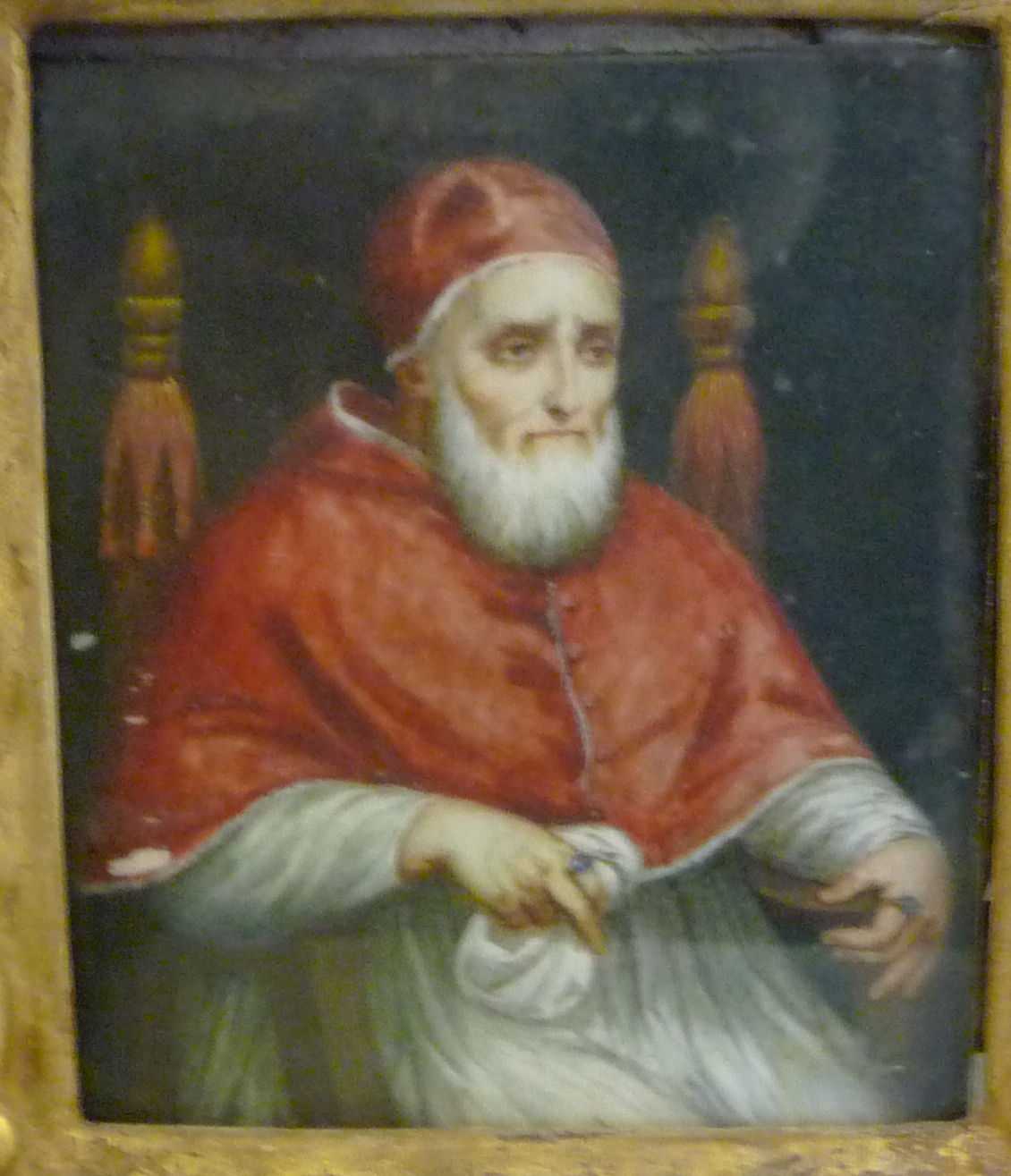 After Raphael - a seated head and shoulders portrait miniature 'Pope Julius II' 3.5'' x 2. - Image 2 of 8