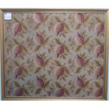 A modern Belgian design needleworked fruit and floral tapestry 47'' x 55'' framed