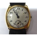 A 1930/40s Omega gold coloured metal cased wristwatch,