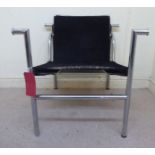 A 1970s Poltroma Le Corbusier LC1 sling basculant chromium plated framed chair (no leather arm