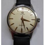 An Omega Seamaster stainless steel cased, automatic wristwatch, faced by a baton dial,