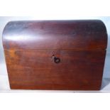 An early 19thC mahogany tea casket with straight sides and a lockable hinged, dome topped lid,