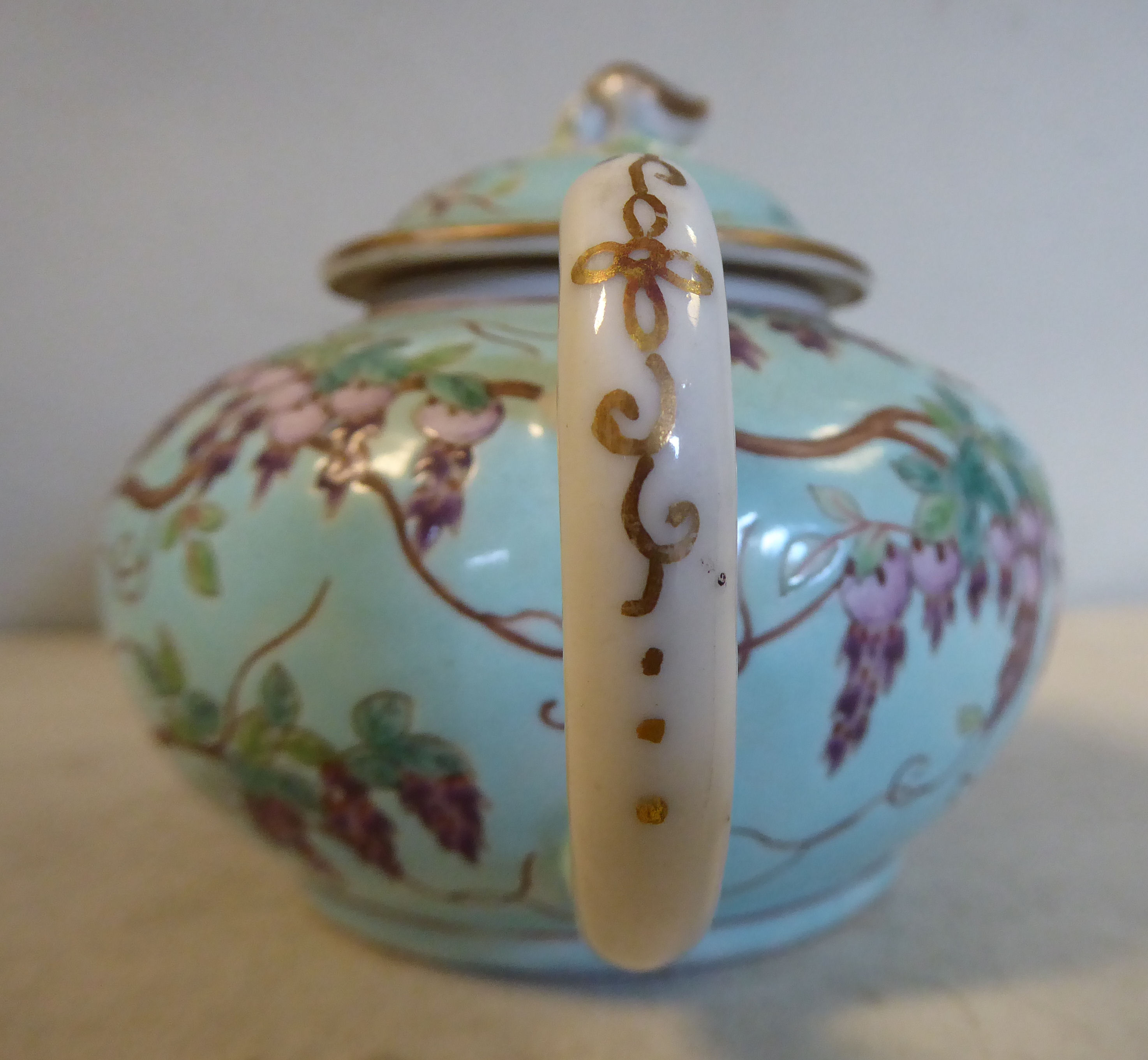 A late 19thC Chinese porcelain 'small' teapot of squat, bulbous form with an S-shaped spout, - Image 2 of 6