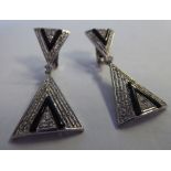 A pair of Art Deco inspired 18ct white gold earrings, set with onyx,