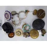 Costume jewellery: to include a white metal crescent brooch,