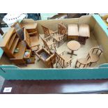 Fourteen pieces of wooden dolls house furniture: to include a kitchen dresser 7''h CA