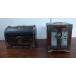 A late 19thC coromandel and brass mounted letter box of casket design with a hinged lid,