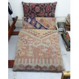 Three similar North African inspired textured fabric upholstered floor cushions BSR