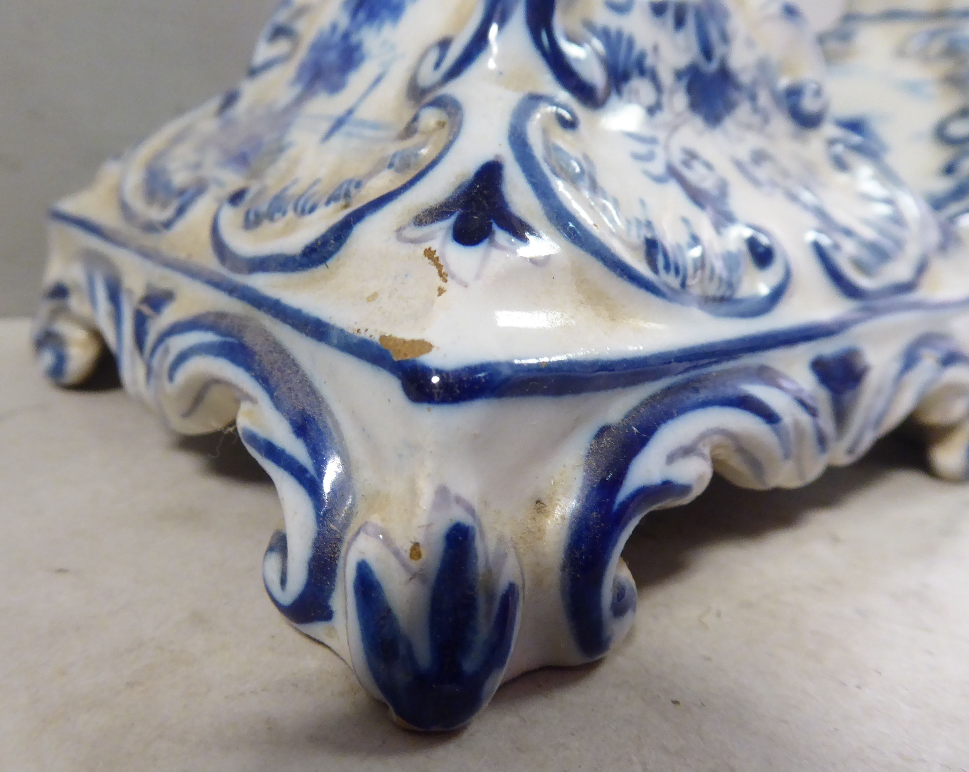 A pair of early Dutch Delft candlesticks, decorated in blue and white with flora and windmills 6. - Image 7 of 14