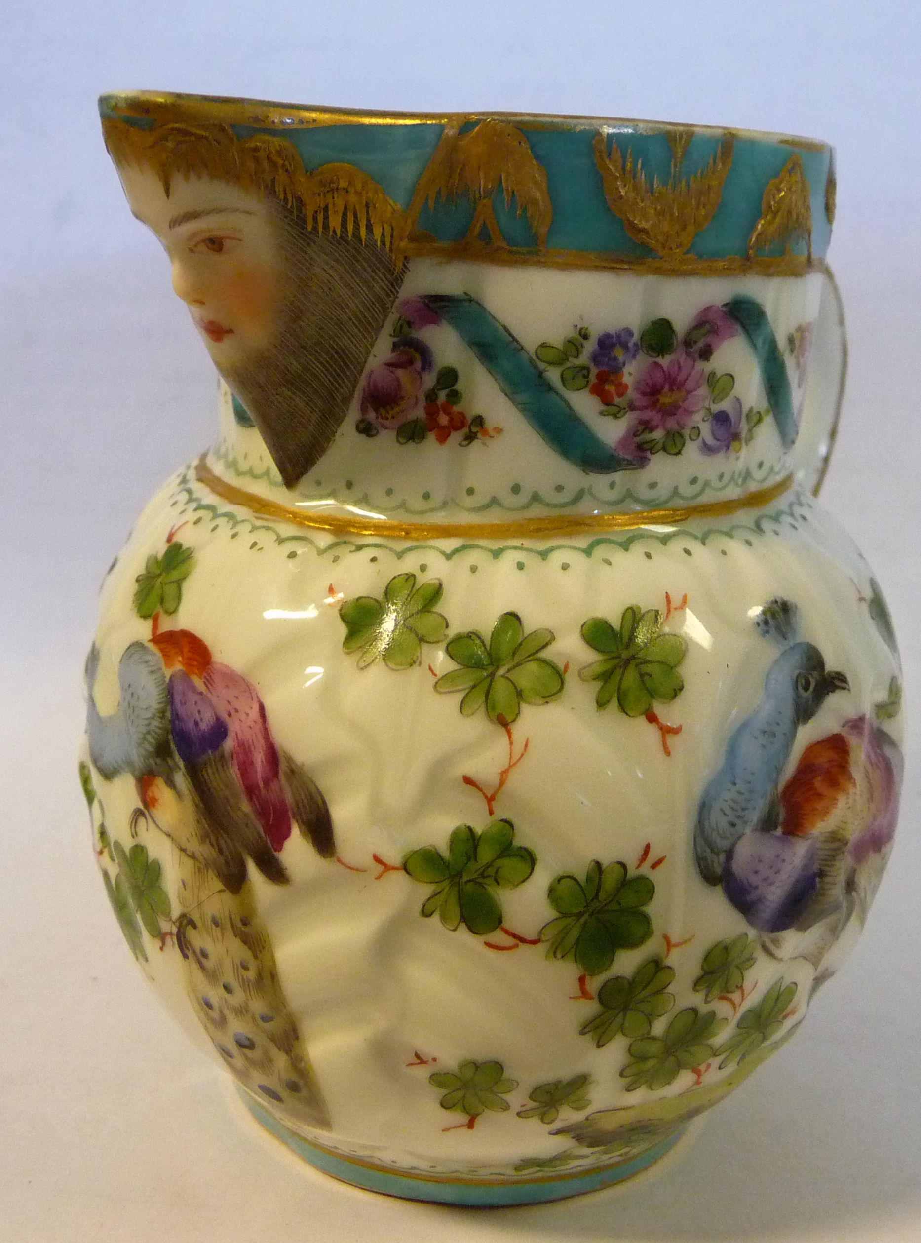 A late 18thC style Continental moulded porcelain jug of bulbous form with a double C-scrolled - Image 4 of 12