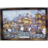 A set of six pottery plaques, depicting 'The Naval Battle of The Downs,