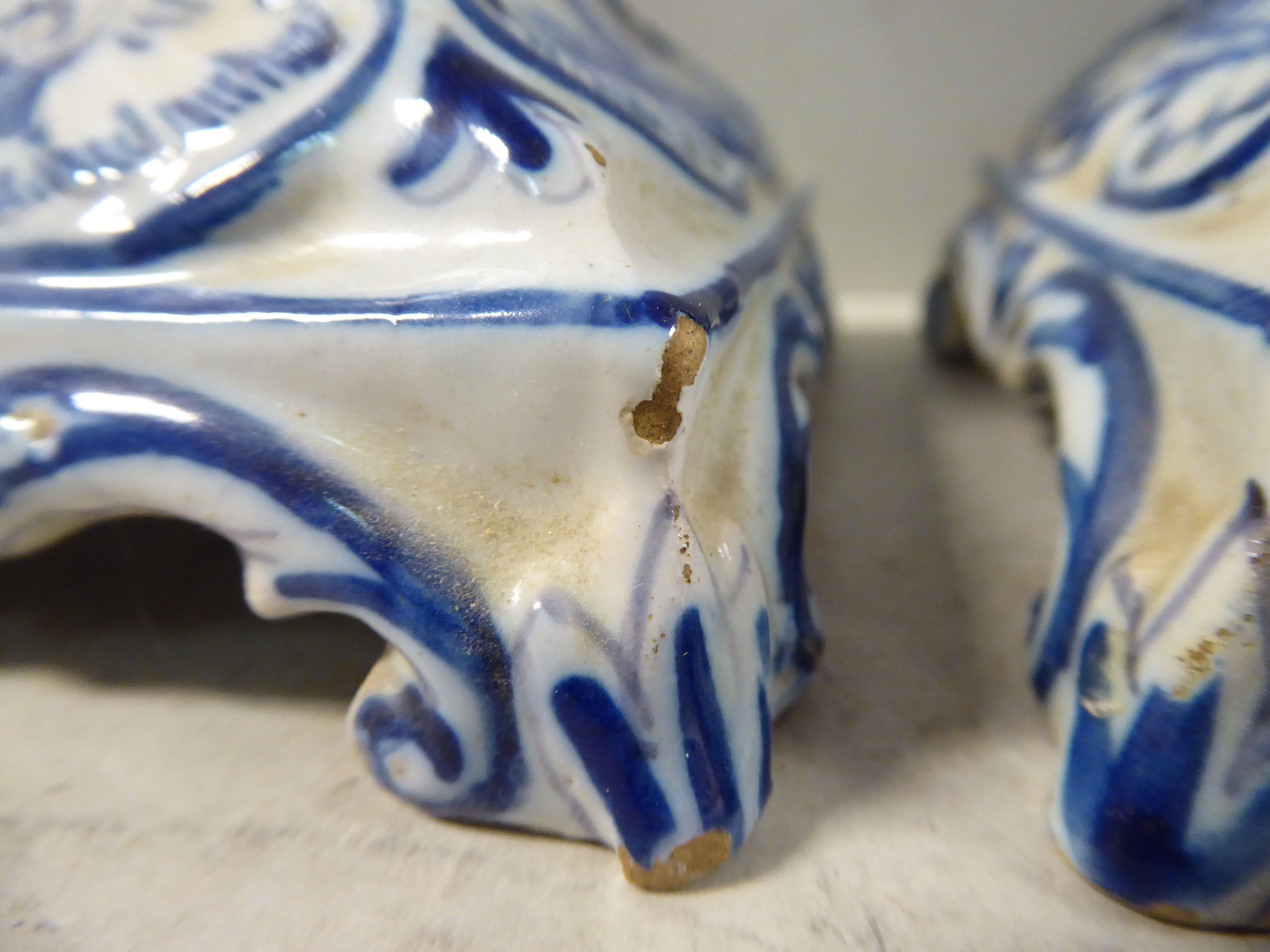 A pair of early Dutch Delft candlesticks, decorated in blue and white with flora and windmills 6. - Image 9 of 14