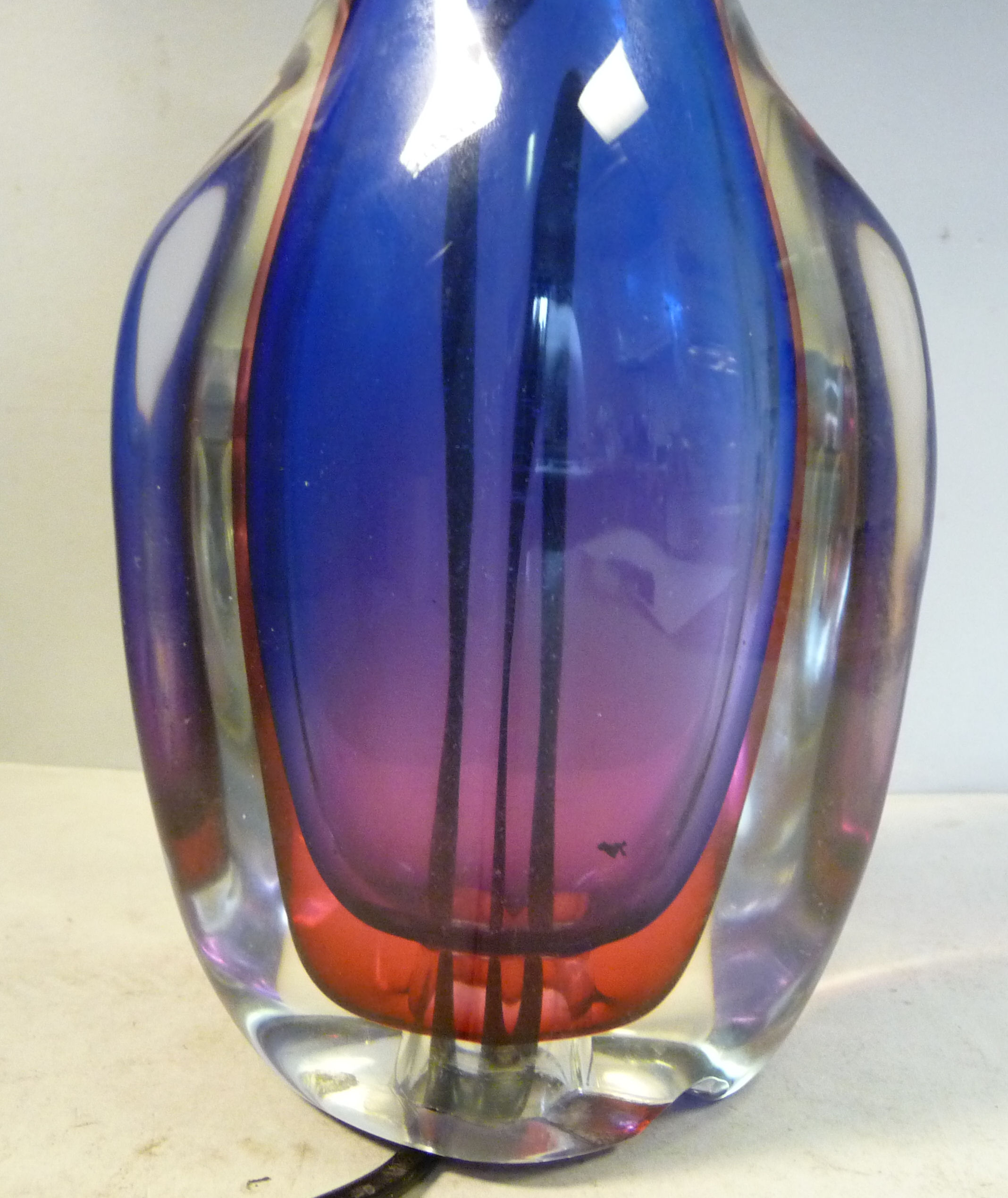 A 1950s Italian layered blue, red and mauve glass vase design table lamp of tapered, - Image 8 of 10