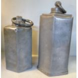 An early 19thC pewter food canister of shouldered, cylindrical, hexagonal form,