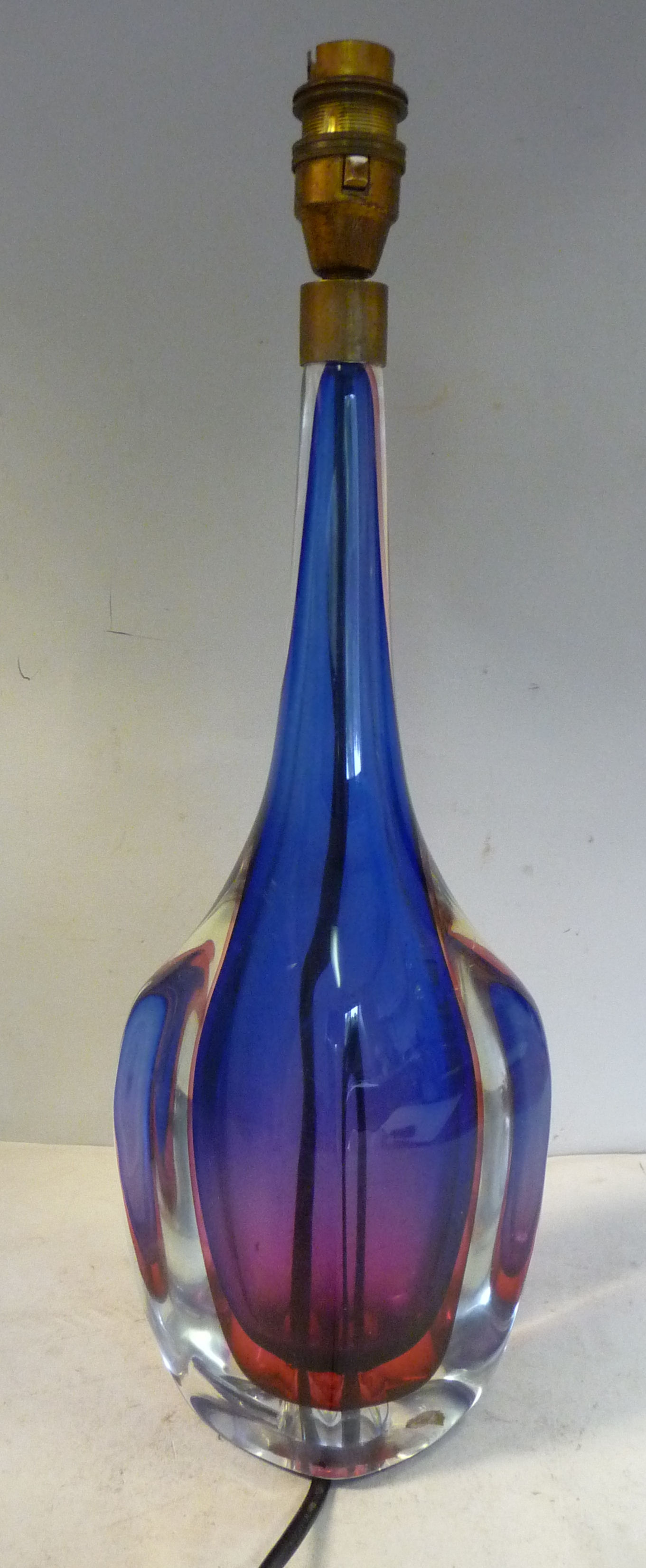 A 1950s Italian layered blue, red and mauve glass vase design table lamp of tapered, - Image 2 of 10