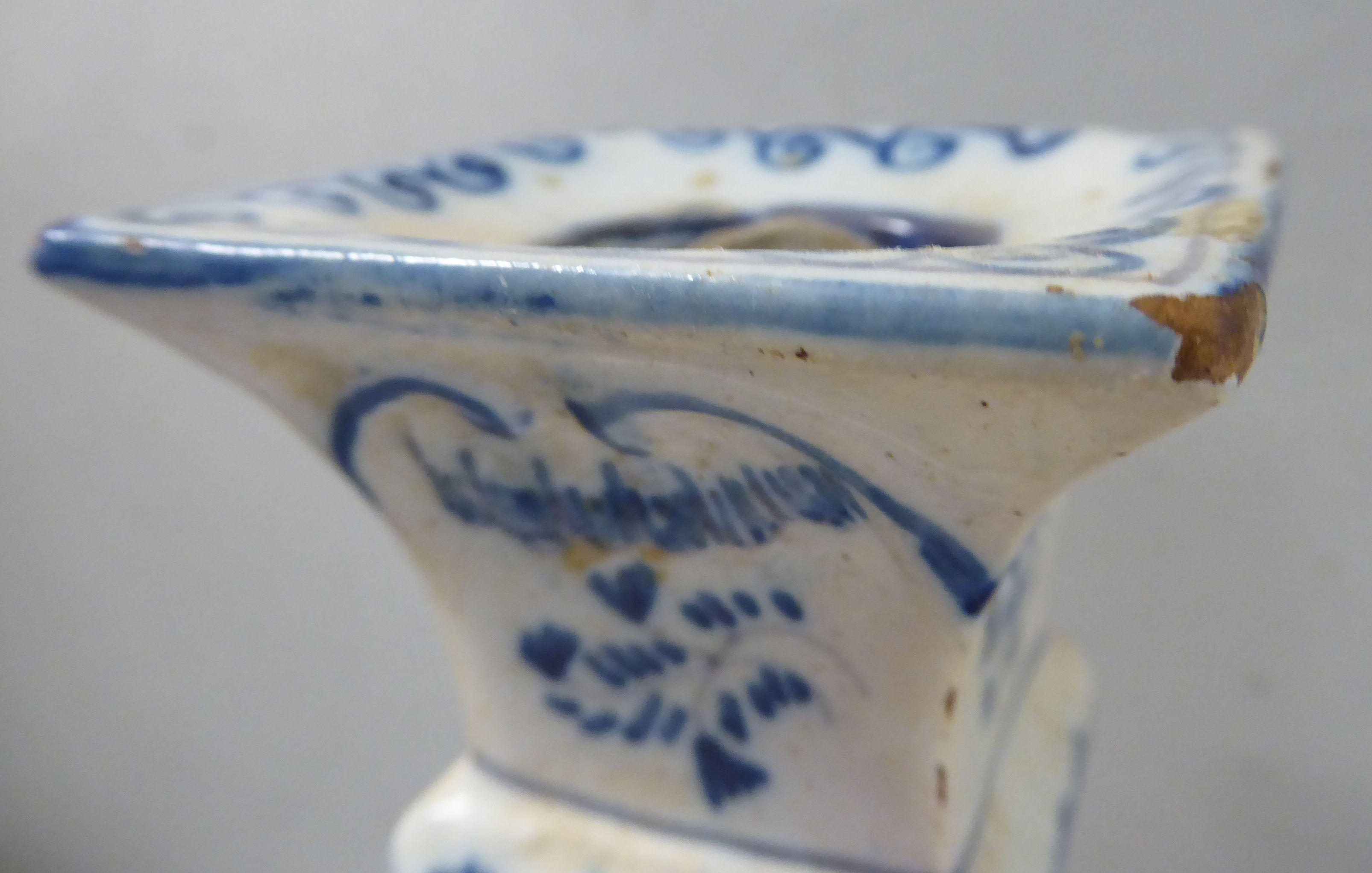 A pair of early Dutch Delft candlesticks, decorated in blue and white with flora and windmills 6. - Image 5 of 14