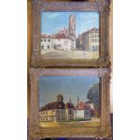 Muriel Lang - a pair of 1950s street scenes in northern France oil on canvas & board bearing