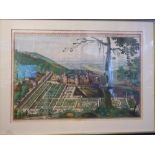 An early 17thC coloured view 'Scenographia Hortvs Palatinvs a Frederico V.