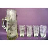 A late 19thC German cordial set, comprising a tapered multi-panelled cut,