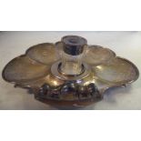 An early Victorian silver standish of scallop shell design with an applied wire border and