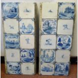 A pair of early 19thC Dutch Delft ten tile fireplace panels, later set in cement,