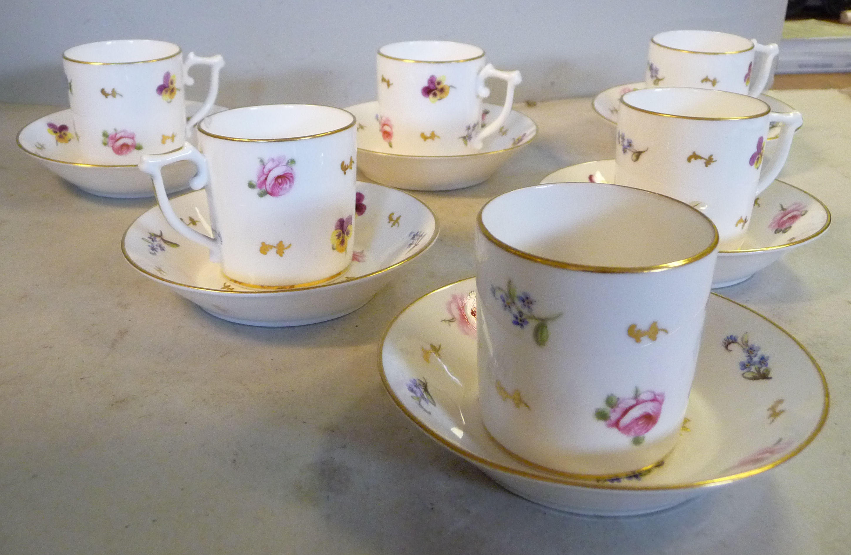 A set of six Derby, Stevenson & Hancock china coffee cans and saucers, - Image 4 of 12