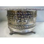 A late 19thC silver plated wine cooler frame with straight sides, uniformly pierced,