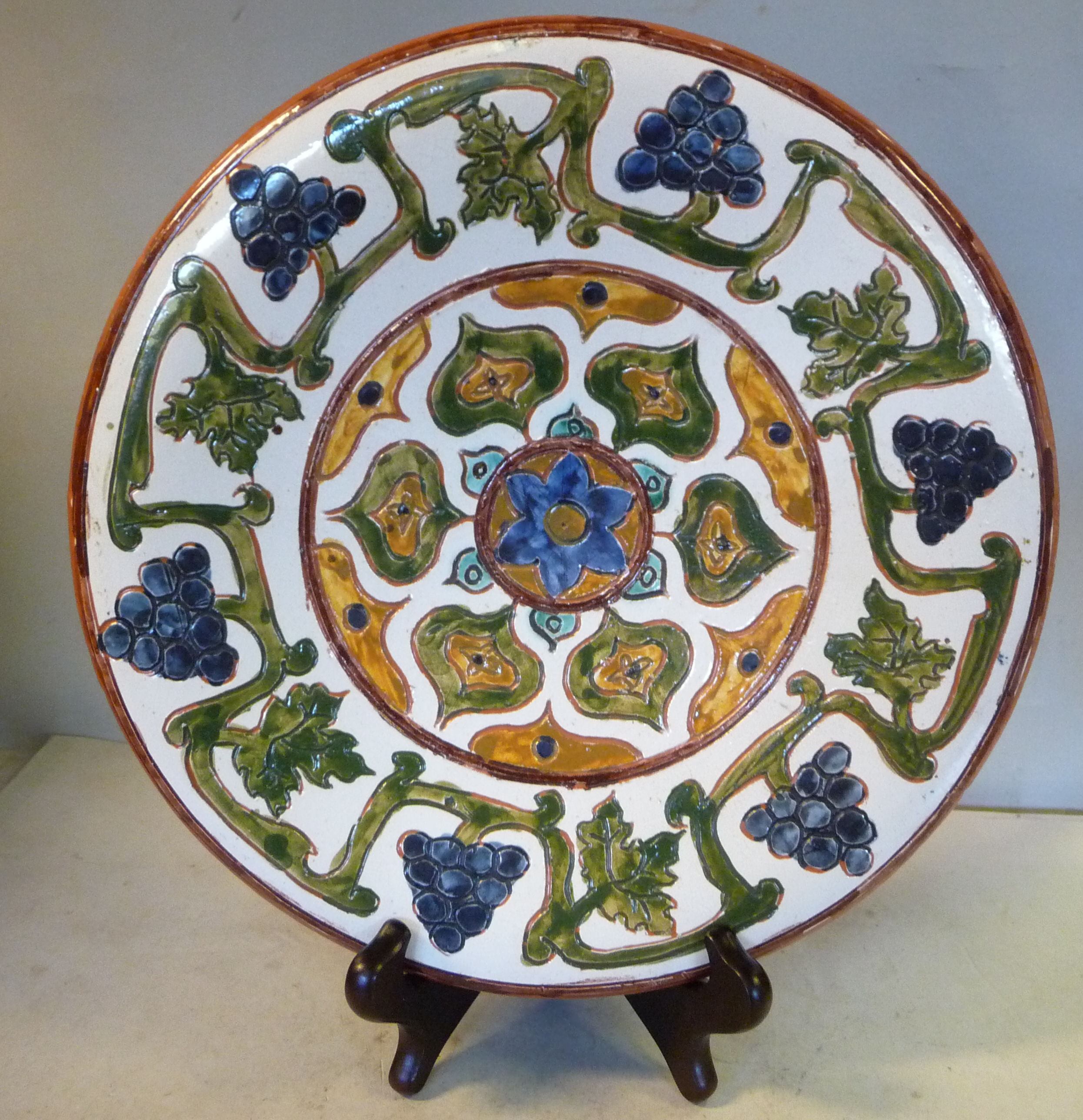 A Carlo Manzoni Arts & Crafts pottery footed dish, decorated in tones of green, brown, - Image 2 of 6