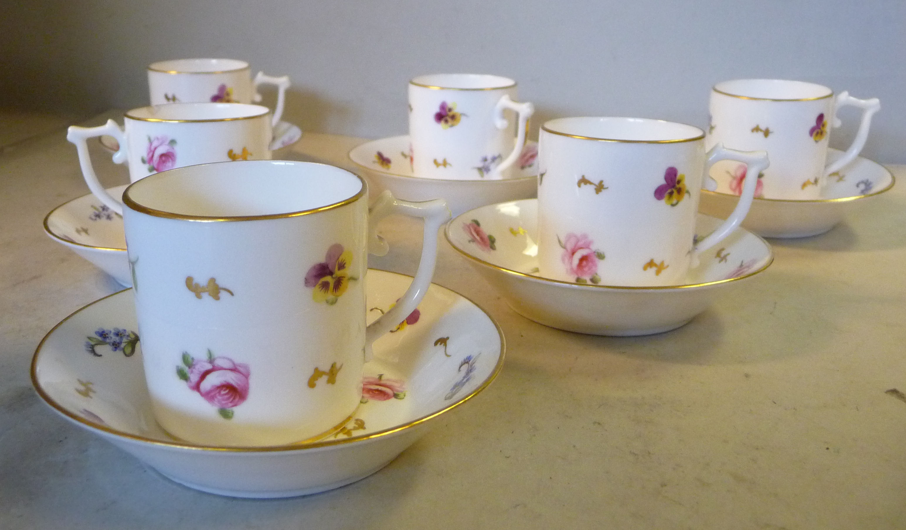 A set of six Derby, Stevenson & Hancock china coffee cans and saucers, - Image 5 of 12