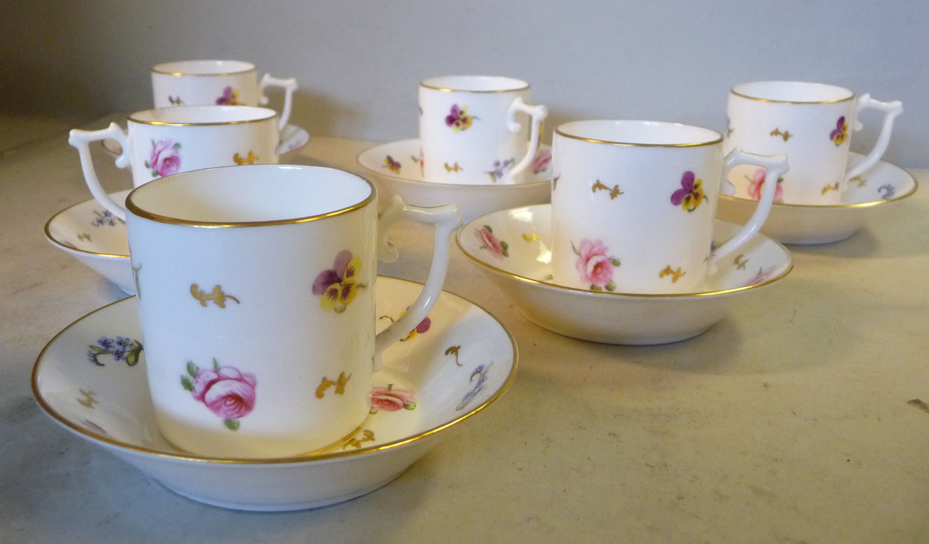 A set of six Derby, Stevenson & Hancock china coffee cans and saucers, - Image 6 of 12