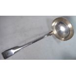 An early Victorian silver fiddle pattern soup ladle with an oval bowl John & Henry Lias London