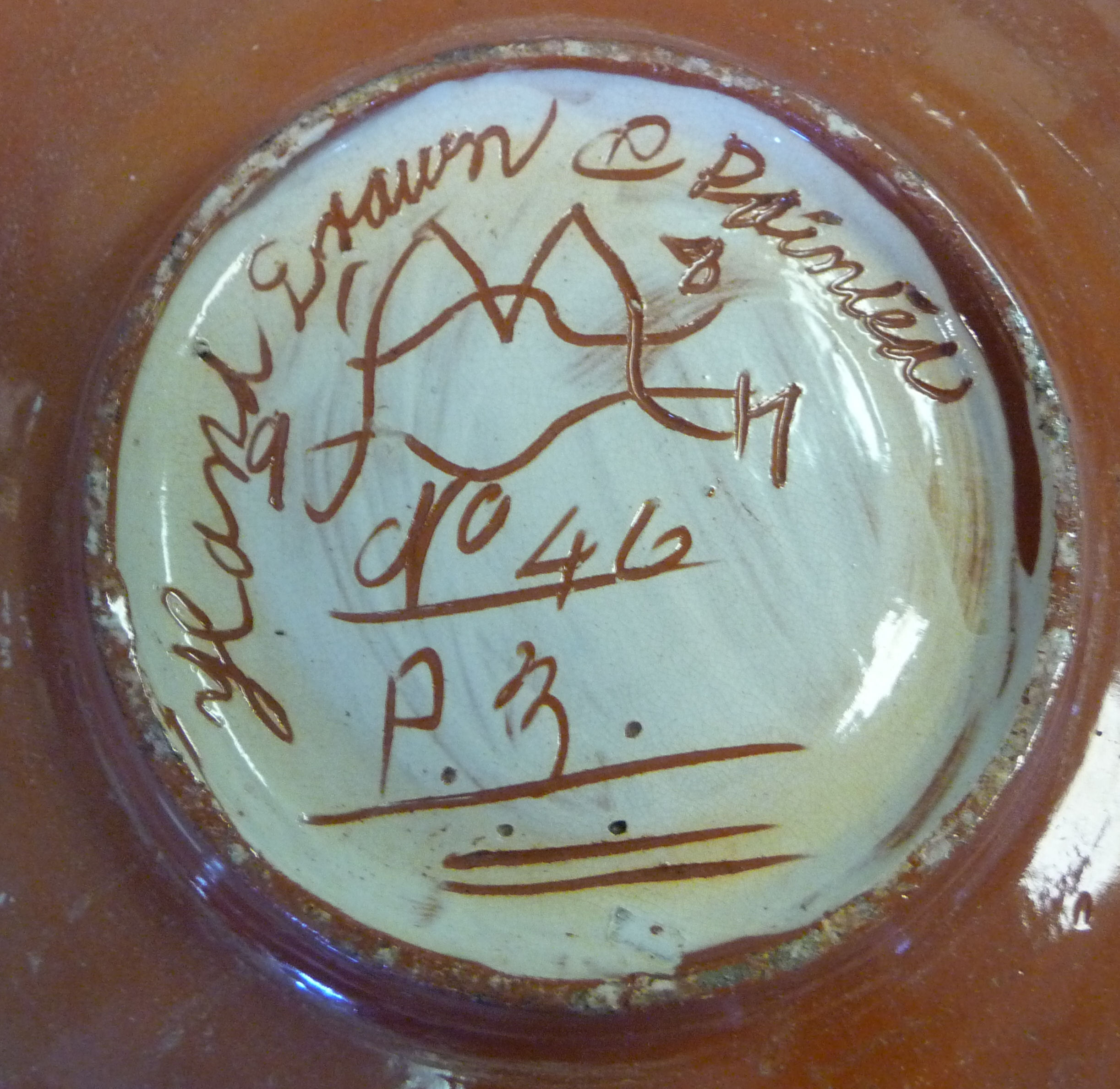 A Carlo Manzoni Arts & Crafts pottery footed dish, decorated in tones of green, brown, - Image 6 of 6