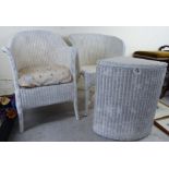 Three pieces of white painted Lloyd Loom style small furniture, viz.