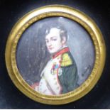 A circular head and shoulders portrait miniature, Napoleon Bonaparte, wearing full dress uniform,