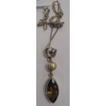 A silver citrine and pearl set pendant,
