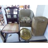 Small furniture: to include a Lloyd Loom cream painted tub chair,