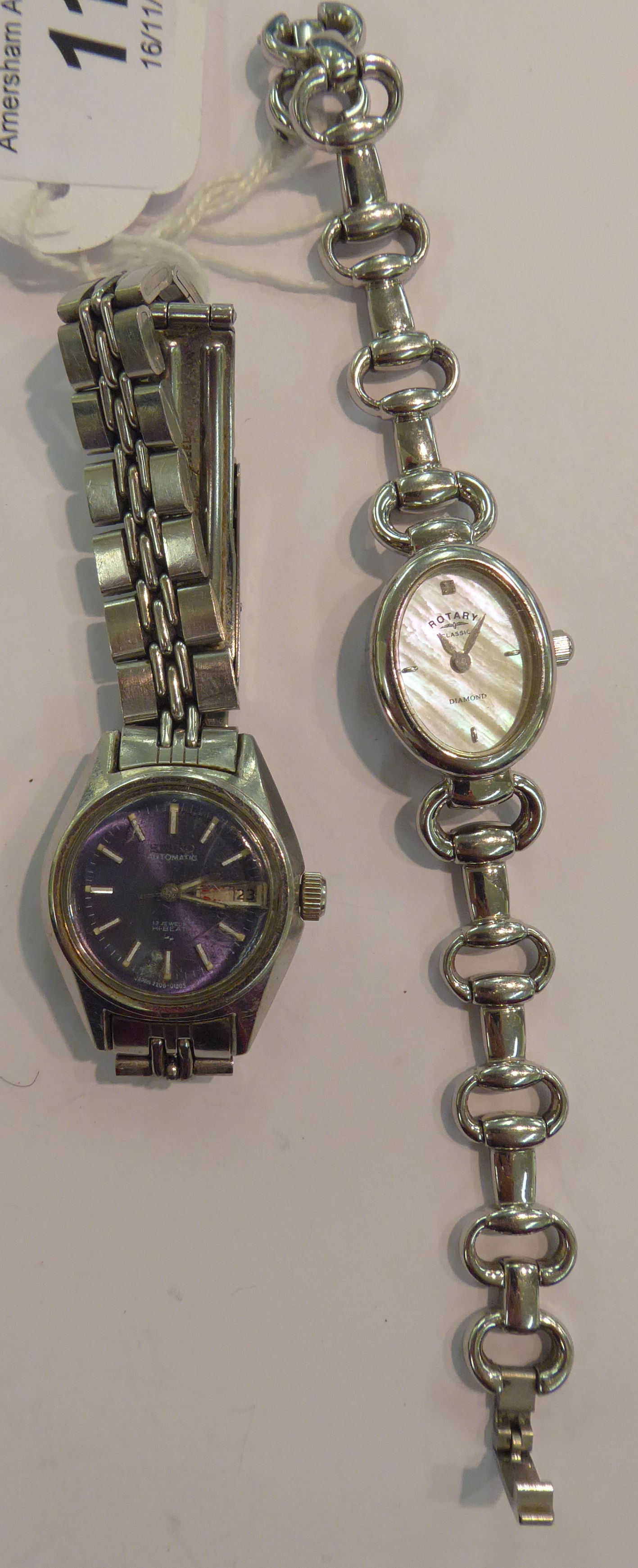 Two ladies Seiko stainless steel cased bracelet wristwatches,