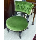 A late Victorian ebonised and gilded, part-button upholstered green dralon,