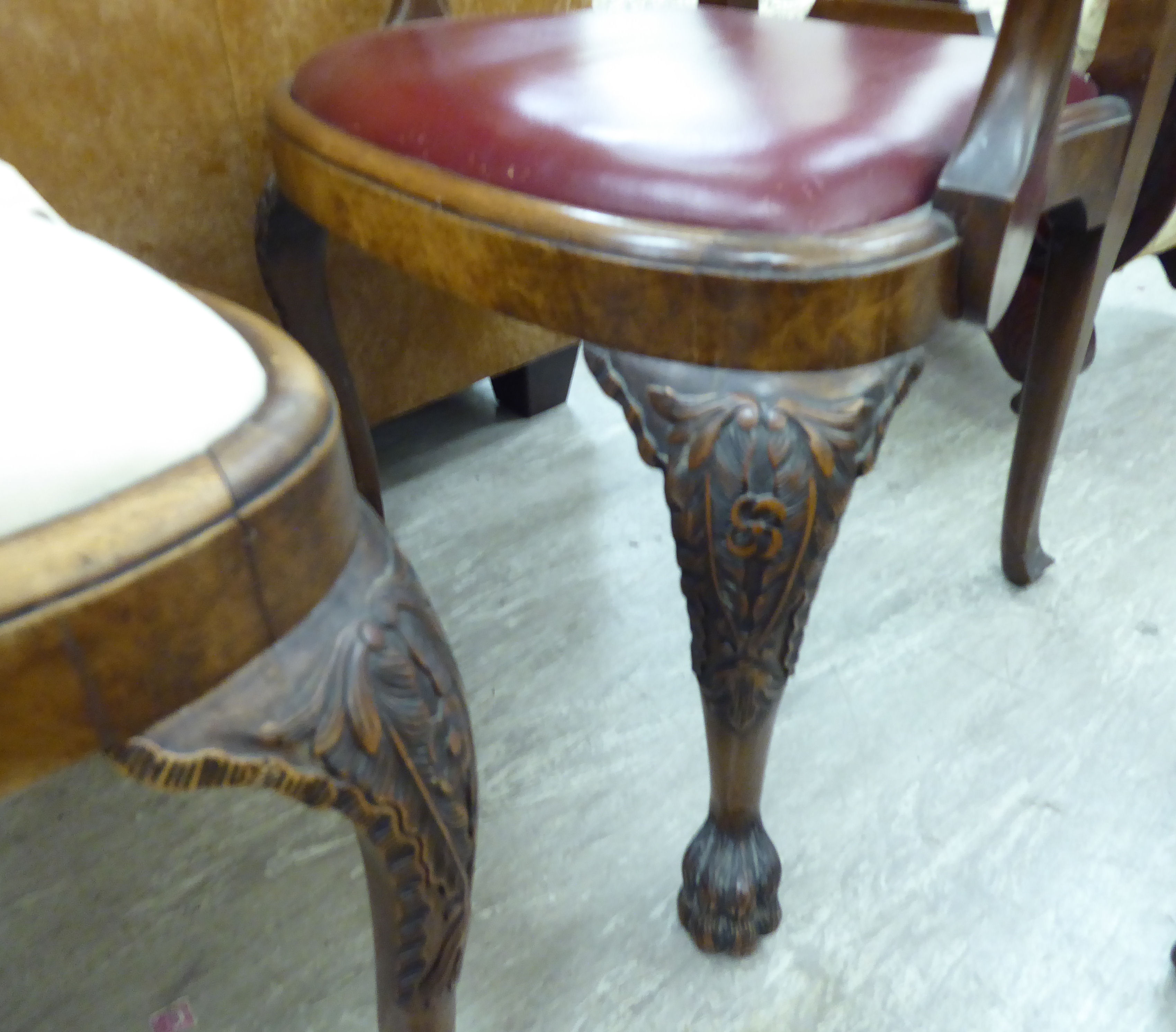 A matched set of three late 19thC Victorian Queen Anne style, walnut framed dining chairs, - Image 3 of 3