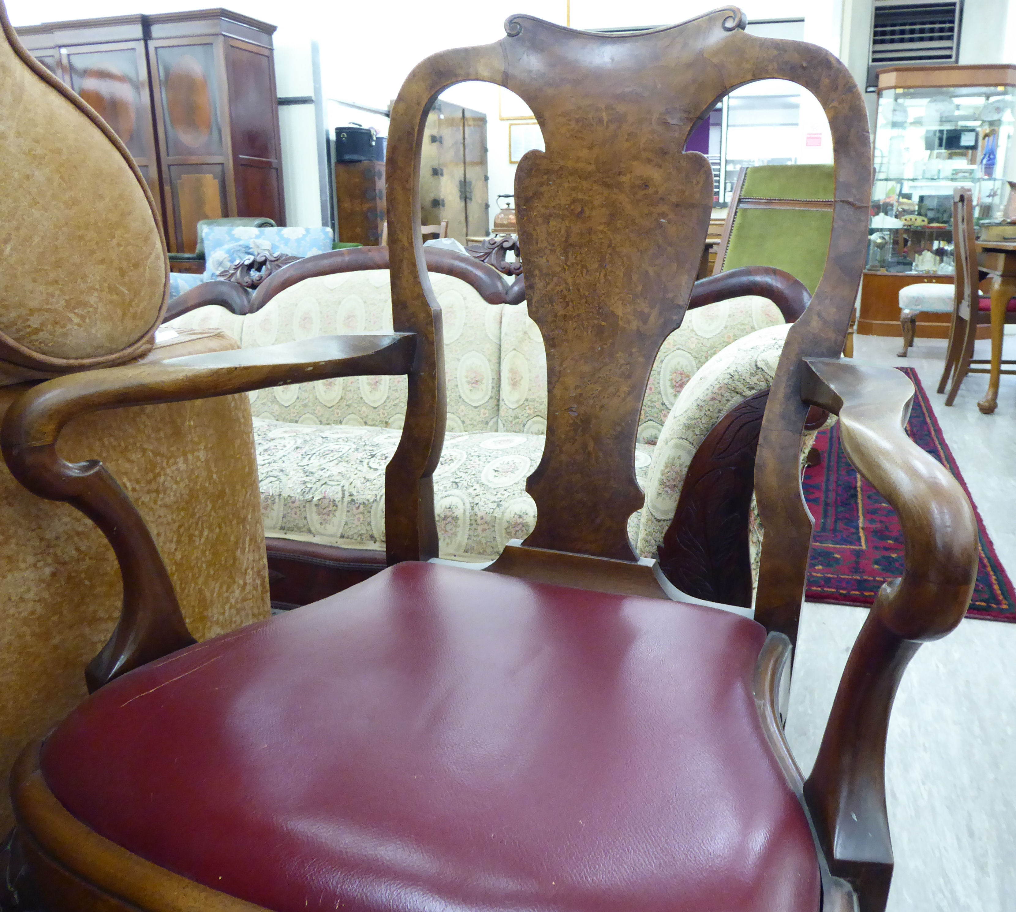 A matched set of three late 19thC Victorian Queen Anne style, walnut framed dining chairs, - Image 2 of 3