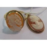 A 9ct gold cameo set ring; and a similar yellow metal,