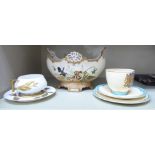 Decorative ceramics: to include an early 20thC Austrian ivory glazed and gilded china boat shaped